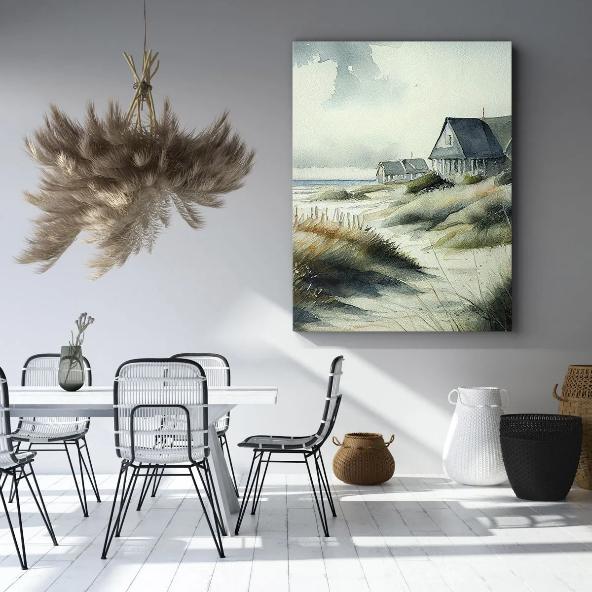 Impression sur toile - Image sur toile - Une maison de bord de mer entourée d'herbe et surplombant la mer - 80x120cm - Loin de l'agitation - Décoration murale moderne pour le salon et la chambre ARTTOR