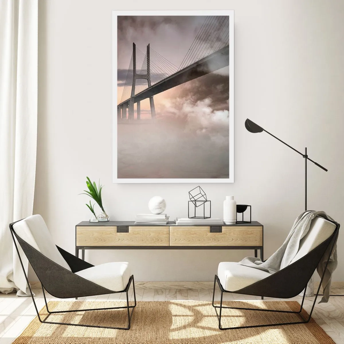 Affiche - Poster - Un pont dans le brouillard au lever du soleil - 50x70cm - Sur la rivière qui n'existe pas - Décoration murale moderne pour le salon et la chambre ARTTOR
