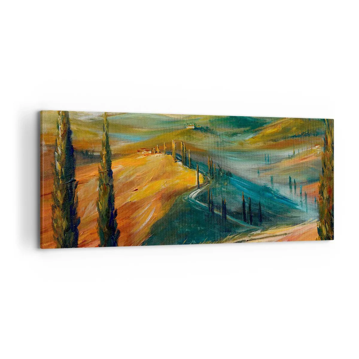Impression sur toile - Image sur toile - Paysage toscan avec champs, route et cyprès - 120x50cm - paysage toscan - Décoration murale moderne pour le salon et la chambre ARTTOR