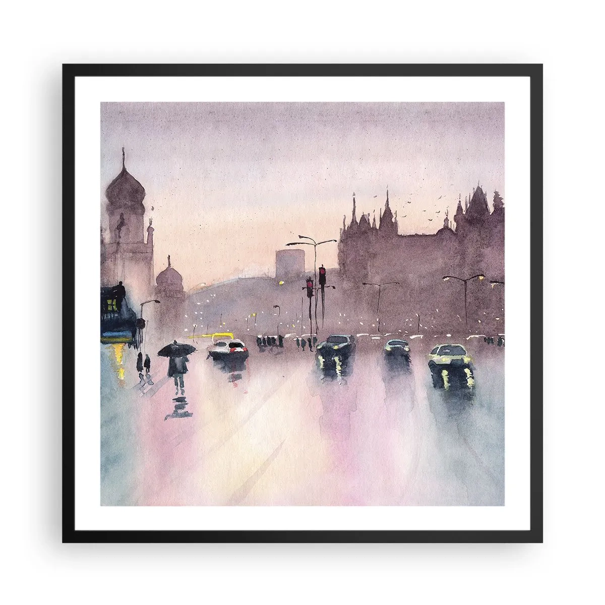 Affiche dans un cadre noir - Poster - Dans une brume pluvieuse - 60x60 cm