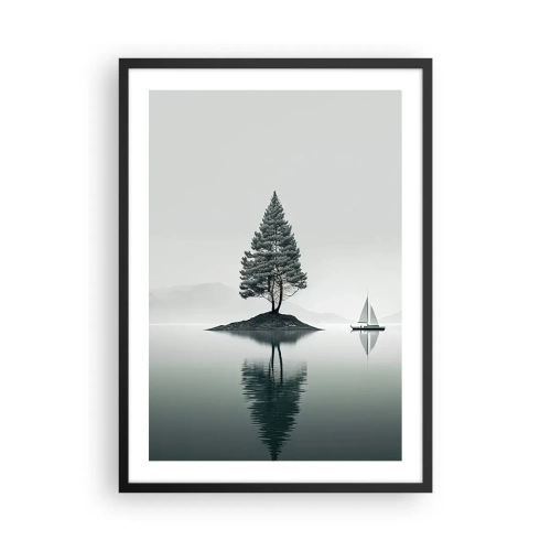 Affiche dans un cadre noir - Poster - Un arbre solitaire sur une île avec un reflet dans l'eau - 50x70cm - Un rêve somnolent - Décoration murale moderne pour le salon et la chambre ARTTOR