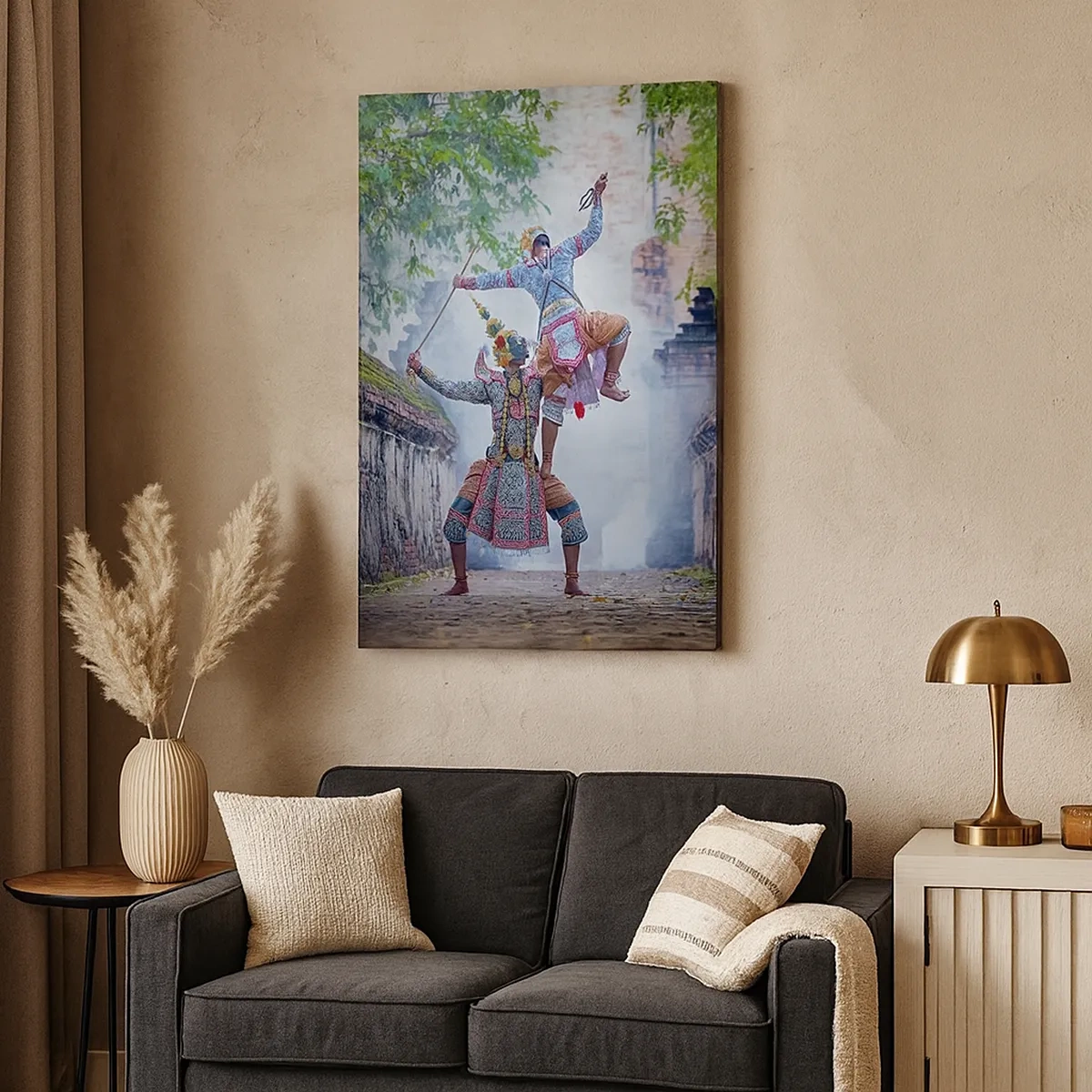 Impression sur toile - Image sur toile - Danse traditionnelle dans un cadre historique avec un mur et des arbres - 50x70cm - La danse est d'une beauté dévastatrice - Décoration murale moderne pour le salon et la chambre ARTTOR