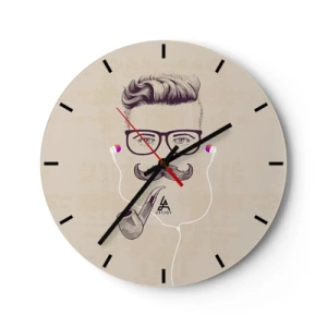 Horloge murale - Pendule murale - Illustration d'un visage avec une moustache, des lunettes, une pipe et des écouteurs - 30x30cm - Un vrai homme? - Décoration murale moderne pour le salon, la cuisine et la chambre ARTTOR