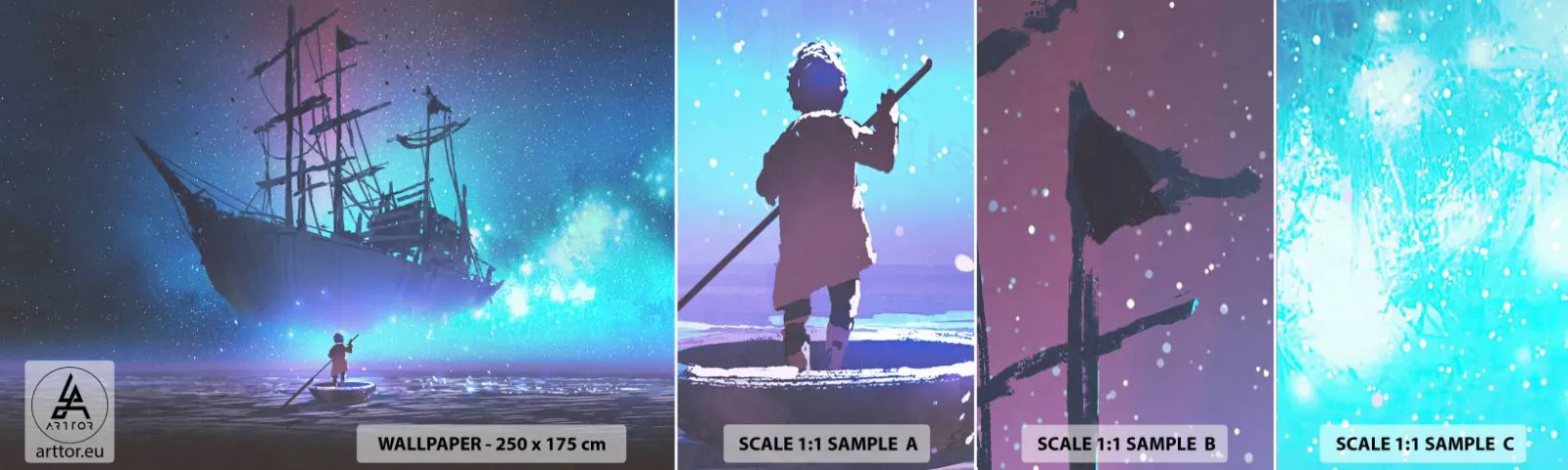 Échantillon De Papier Peint Standard Eco - A la rencontre du mythe de la mer - Graphique, Fantaisie, Bateau fantôme - 100x30 cm