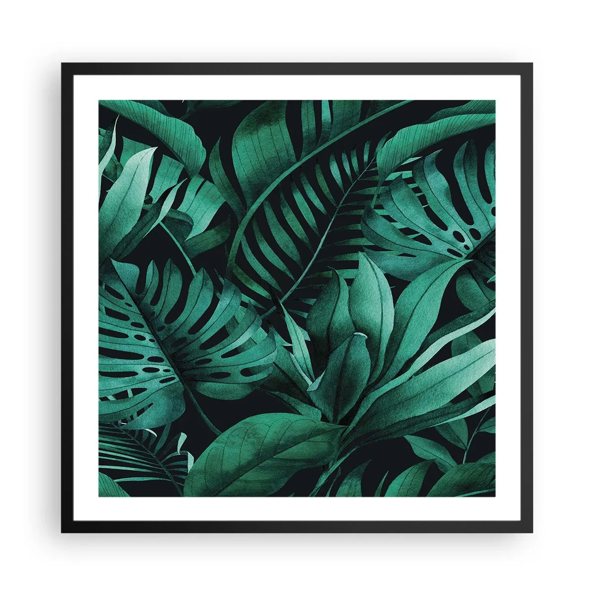Affiche dans un cadre noir - Poster - Profondeur du vert tropical - 60x60 cm