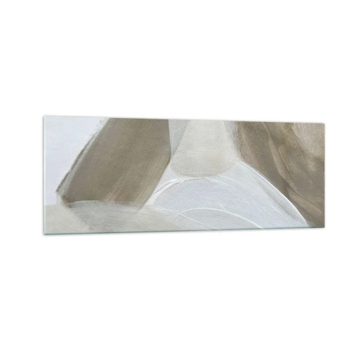 Impression sur verre - Image sur verre - Abstraction délicate dans les tons beige et blanc - 140x50cm - Une vague de blanc - Décoration murale moderne pour le salon et la chambre ARTTOR