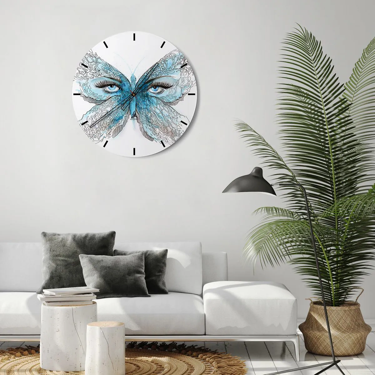 Horloge murale - Pendule murale - Papillon bleu avec des détails oculaires et un motif artistique délicat - 30x30cm - Mésange bleue Eros - Décoration murale moderne pour le salon, la cuisine et la chambre ARTTOR