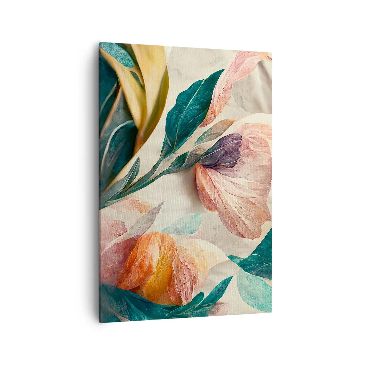 Impression sur toile - Image sur toile - Fleurs colorées de style tropical sur fond clair - 70x100cm - Fleurs des îles du sud - Décoration murale moderne pour le salon et la chambre ARTTOR