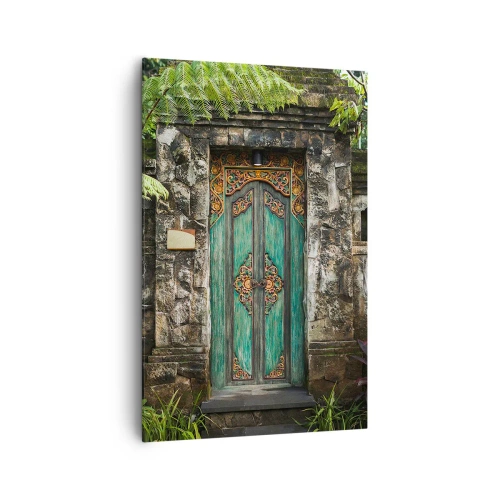 Impression sur toile - Image sur toile - Portes décoratives entourées de végétation tropicale - 80x120cm - Porte vers un monde exotique - Décoration murale moderne pour le salon et la chambre ARTTOR