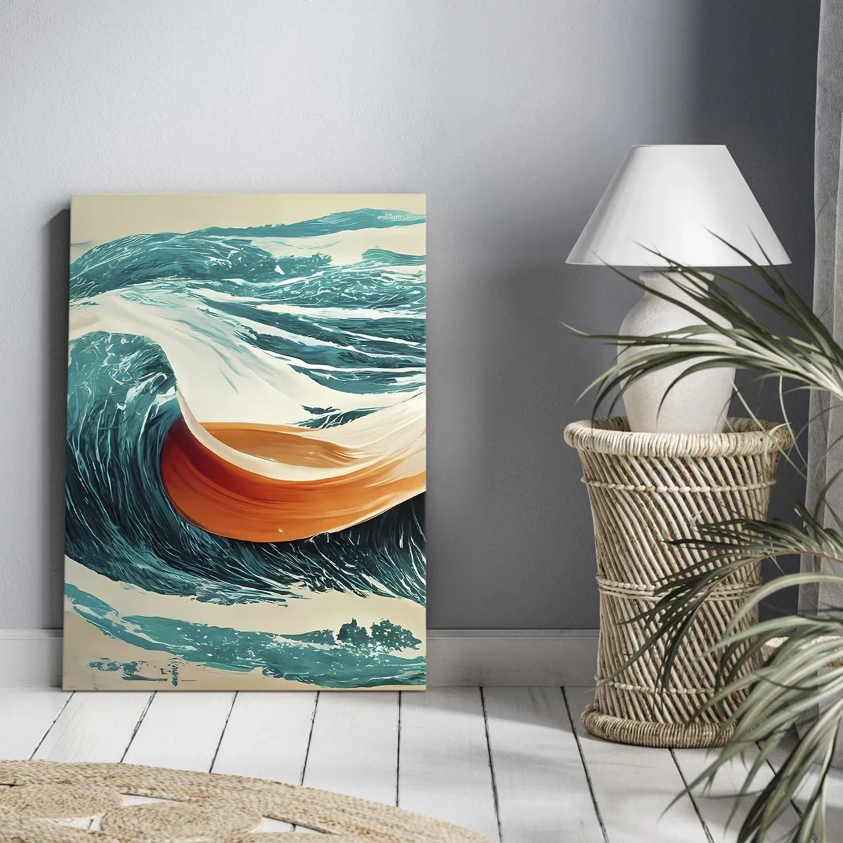 Impression sur toile - Image sur toile - Vagues de mer dynamiques avec ruban abstrait - 50x70cm - Le rêve d'un surfeur - Décoration murale moderne pour le salon et la chambre ARTTOR