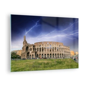Impression sur verre - Image sur verre - Le Colisée de Rome pendant un orage - 70x50cm - Arène de combat - Décoration murale moderne pour le salon et la chambre ARTTOR