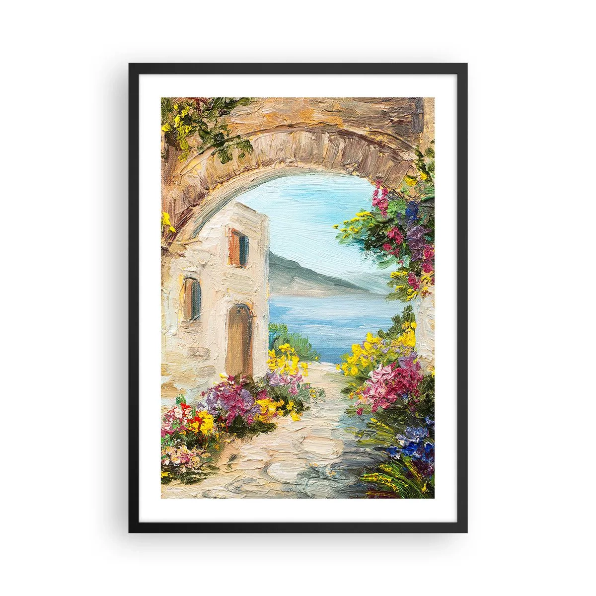 Affiche dans un cadre noir - Poster - Arche de pierre surplombant la mer - 50x70cm - Le charme d'une province côtière - Décoration murale moderne pour le salon et la chambre ARTTOR
