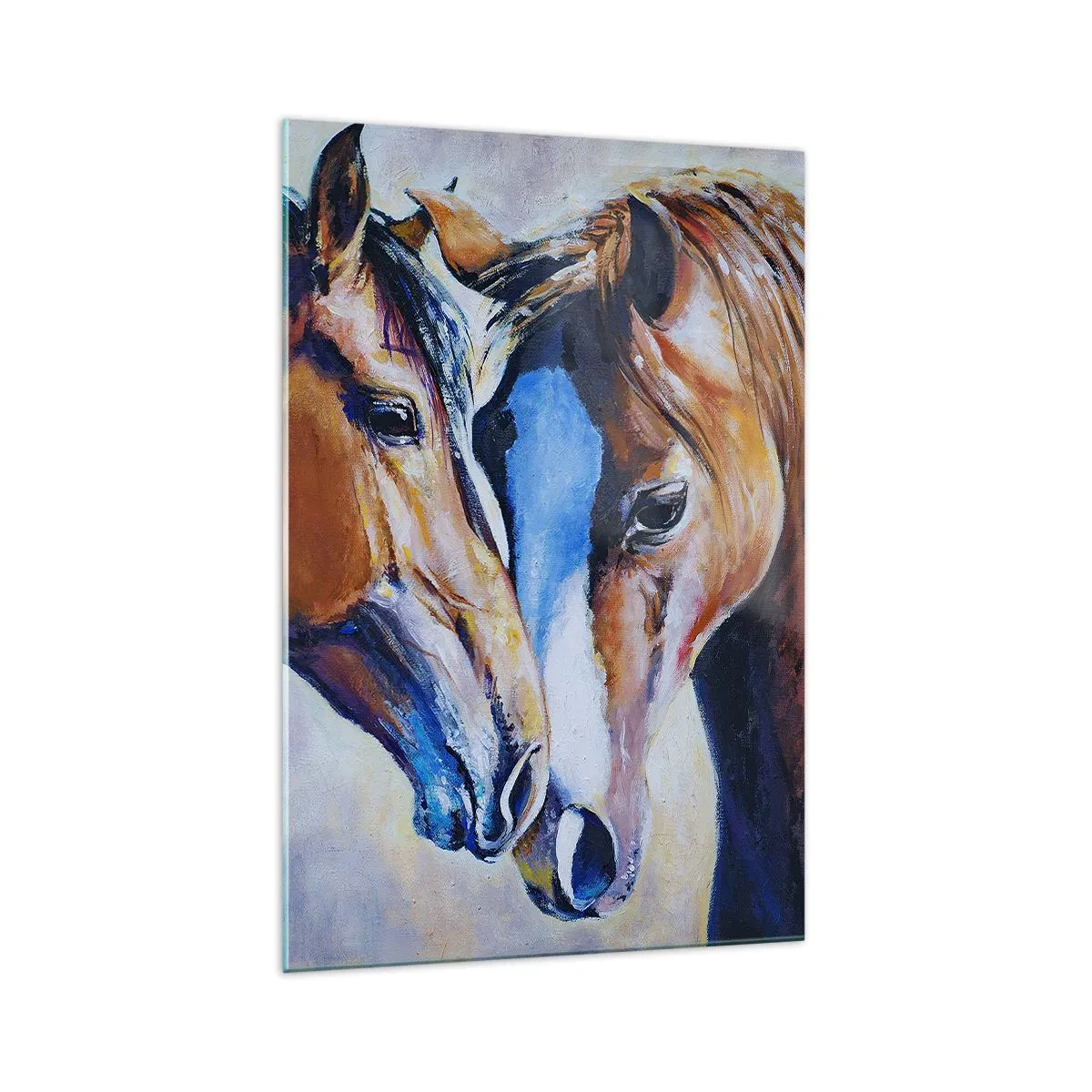 Impression sur verre - Image sur verre - Une représentation picturale de deux chevaux dans un cadre convivial. - 70x100cm - Est-ce de l'amitié ? Ou de l'amour ? - Décoration murale moderne pour le salon et la chambre ARTTOR