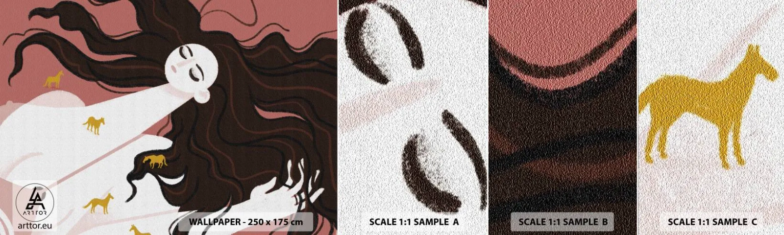 Échantillon De Papier Peint Standard Eco - Rêve d'un cheval d'or - Femme, Portrait, Minimalisme - 100x30 cm