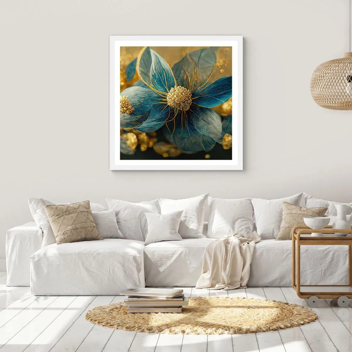 Affiche dans un cadre blanc - Poster - Fleurir avec de l'or - 60x60 cm