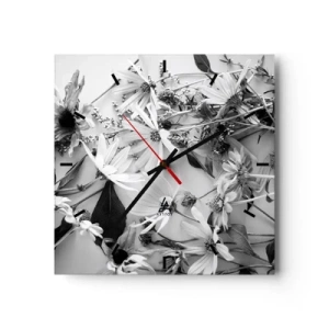 Horloge murale - Pendule murale - Compositions florales en noir et blanc dans un style artistique subtil - 30x30cm - Non-un bouquet de fleurs - Décoration murale moderne pour le salon et la chambre ARTTOR