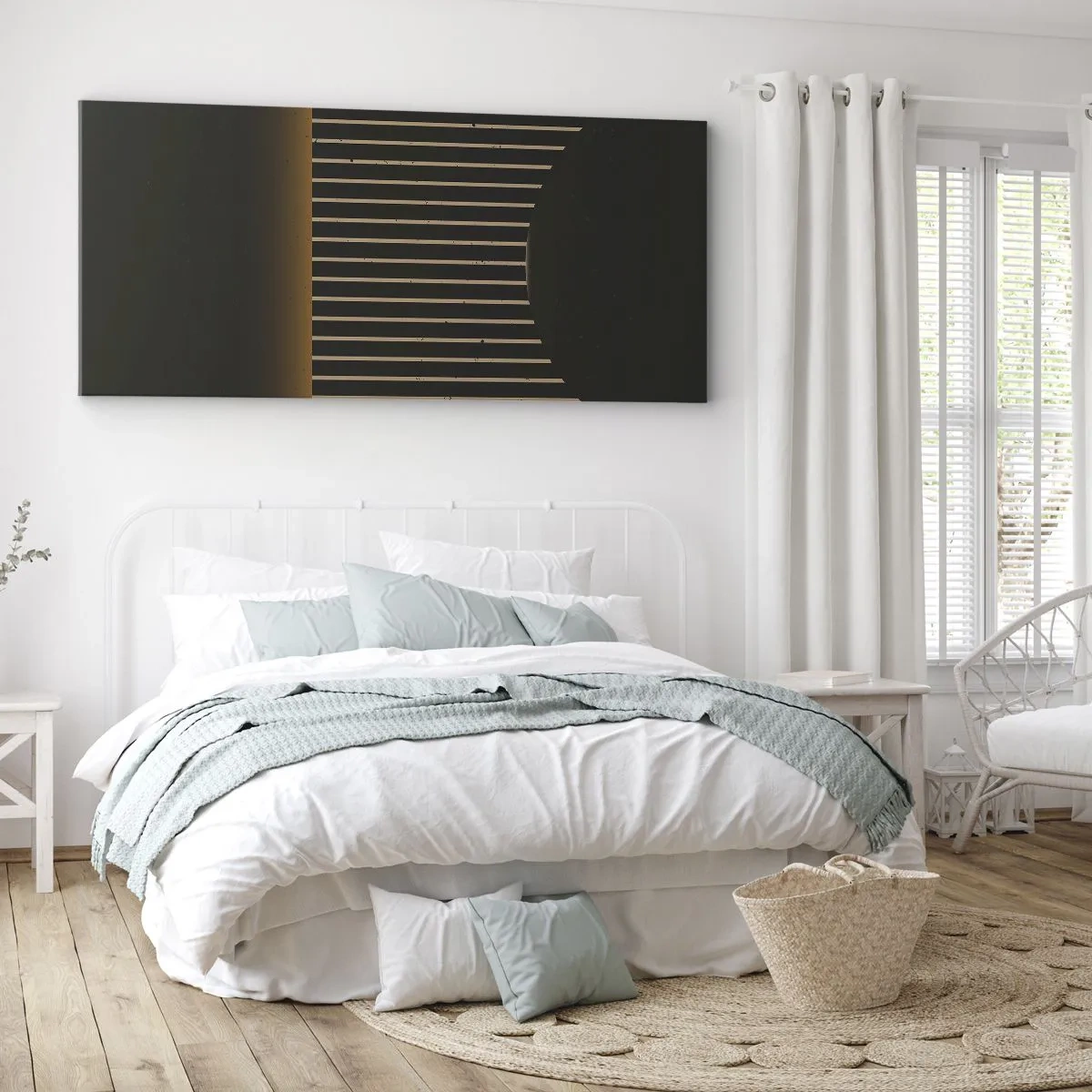 Impression sur toile - Image sur toile - Motif géométrique à rayures sur fond sombre - 160x50cm - Explorez les ténèbres - Décoration murale moderne pour le salon et la chambre ARTTOR