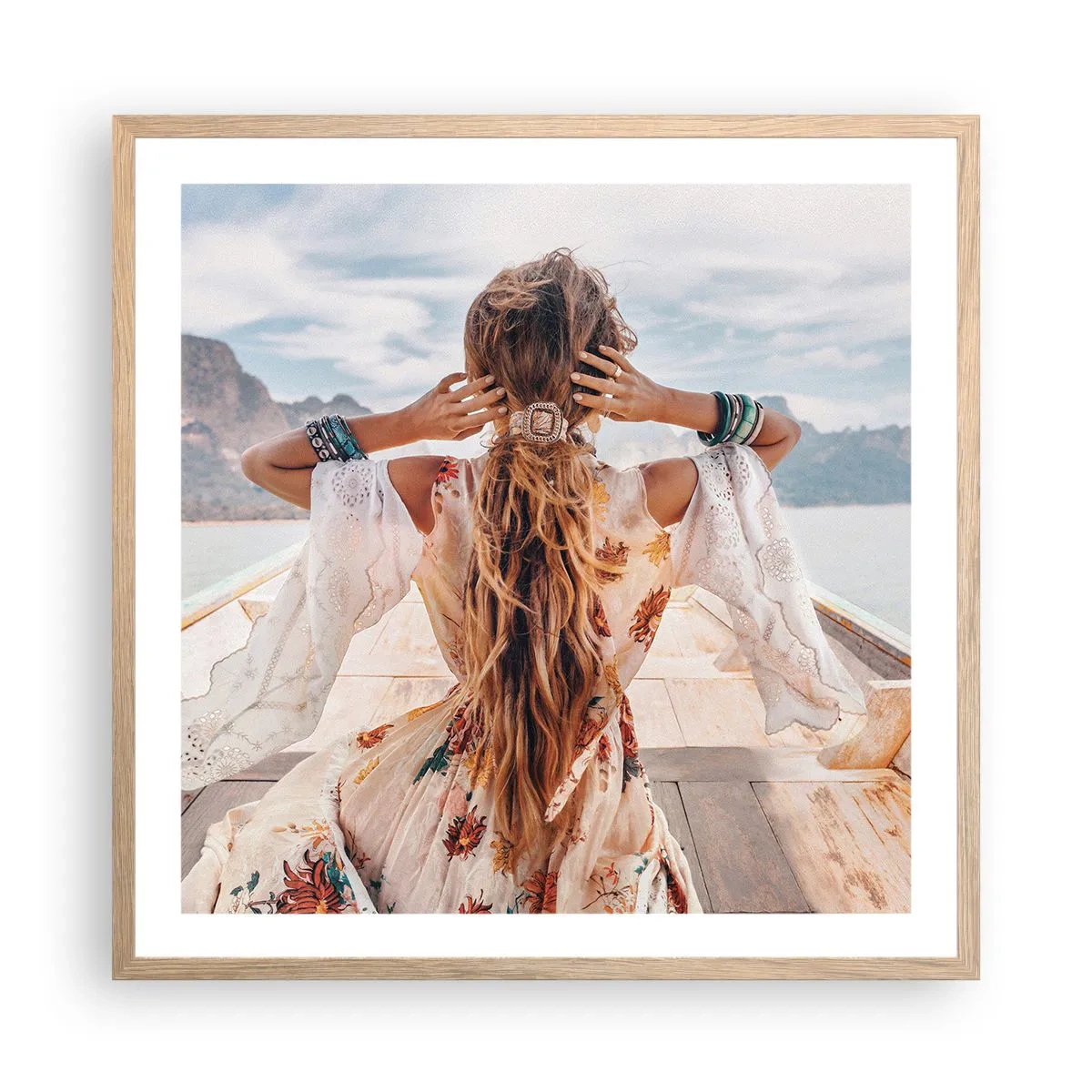 Affiche dans un chêne clair - Poster - En route vers le bonheur - 60x60 cm