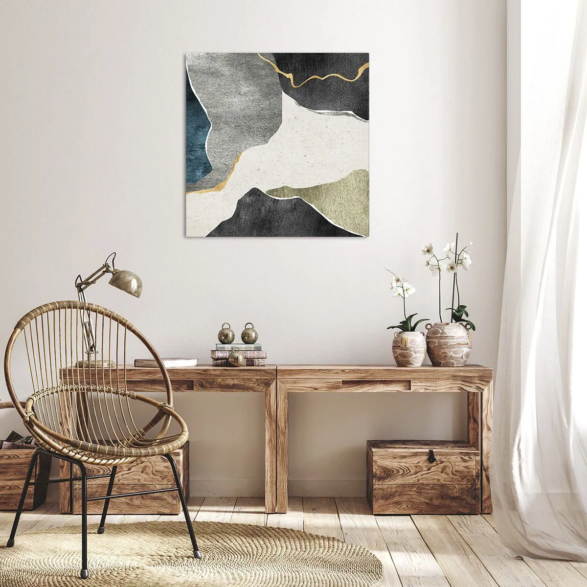 Impression sur toile - Image sur toile - Composition mosaïque avec un fil d'or - 70x70 cm