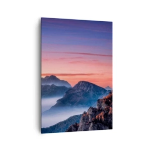 Impression sur toile - Image sur toile - Paysage de montagne au lever du soleil avec du brouillard dans les vallées - 70x100cm - Au-dessus des vallées - Décoration murale moderne pour le salon et la chambre ARTTOR