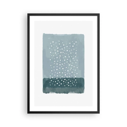 Affiche dans un cadre noir - Poster - Une composition abstraite avec des points blancs sur fond bleu. - 50x70cm - Évolution de bleus - Décoration murale moderne pour le salon et la chambre ARTTOR