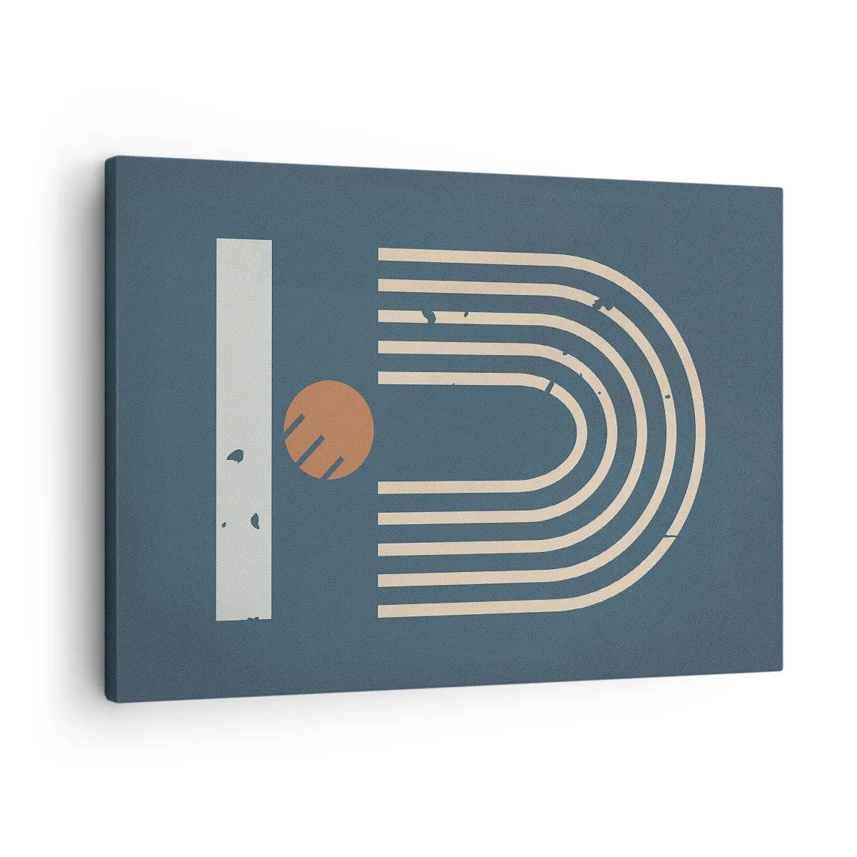 Impression sur toile - Image sur toile - Motif géométrique dans les tons bleu marine, beige et orange sur fond sombre - 70x50cm - Géométrie sur la grenade - Décoration murale moderne pour le salon et la chambre ARTTOR