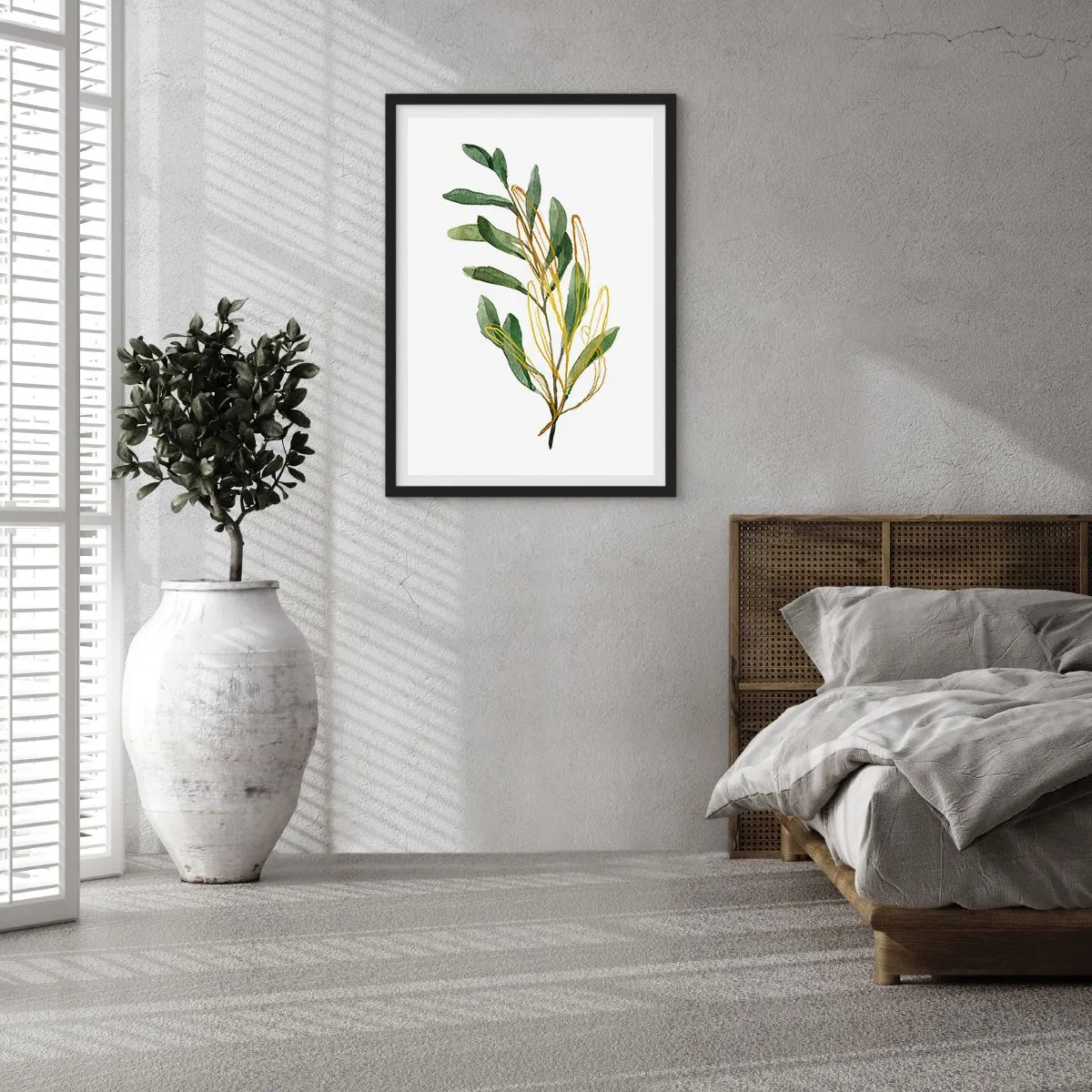 Affiche dans un cadre noir - Poster - Branche aquarelle aux délicats accents dorés - 50x70cm - Tout ce qui est bon - Décoration murale moderne pour le salon et la chambre ARTTOR