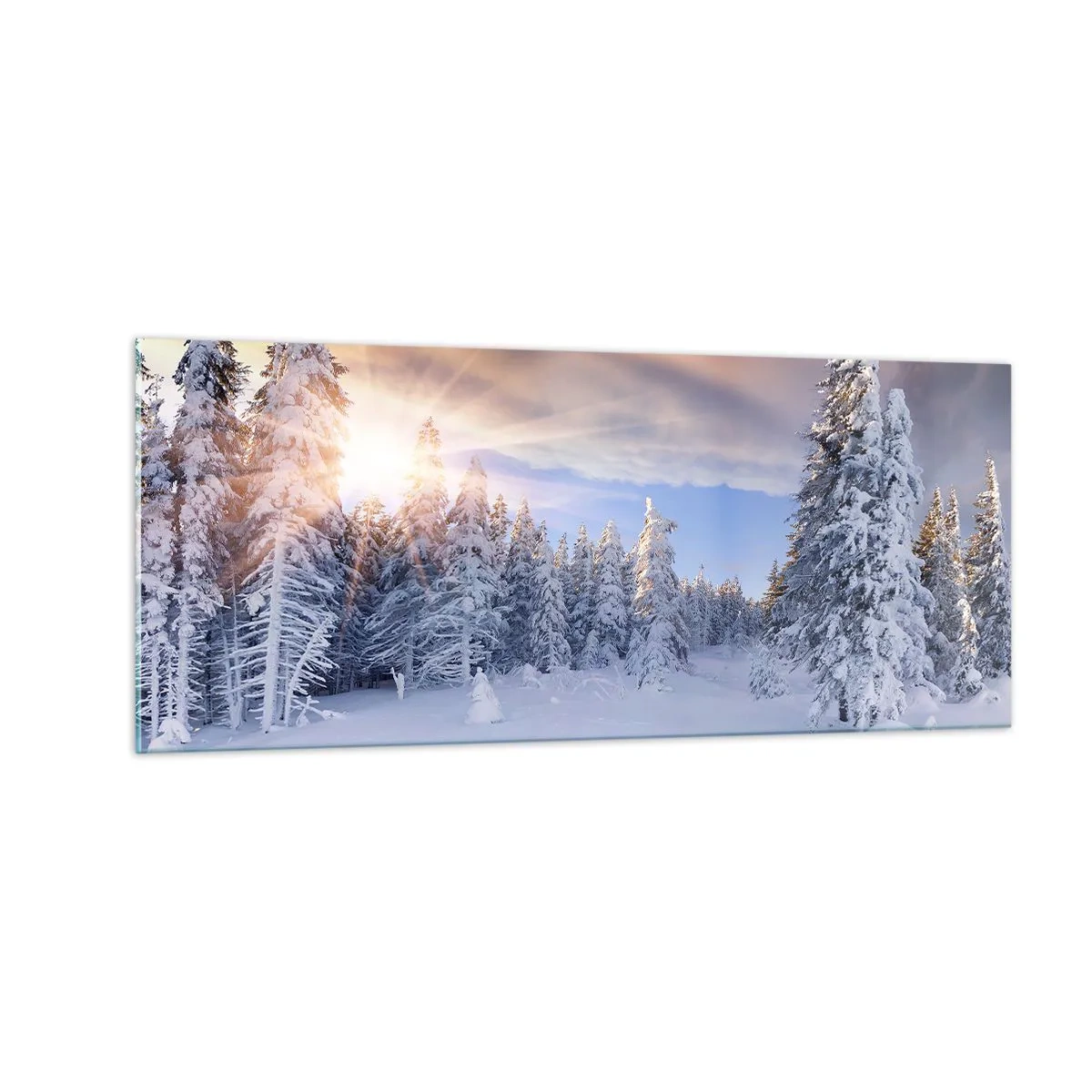 Impression sur verre - Image sur verre - Un spectacle enneigé de la nature - 100x40 cm