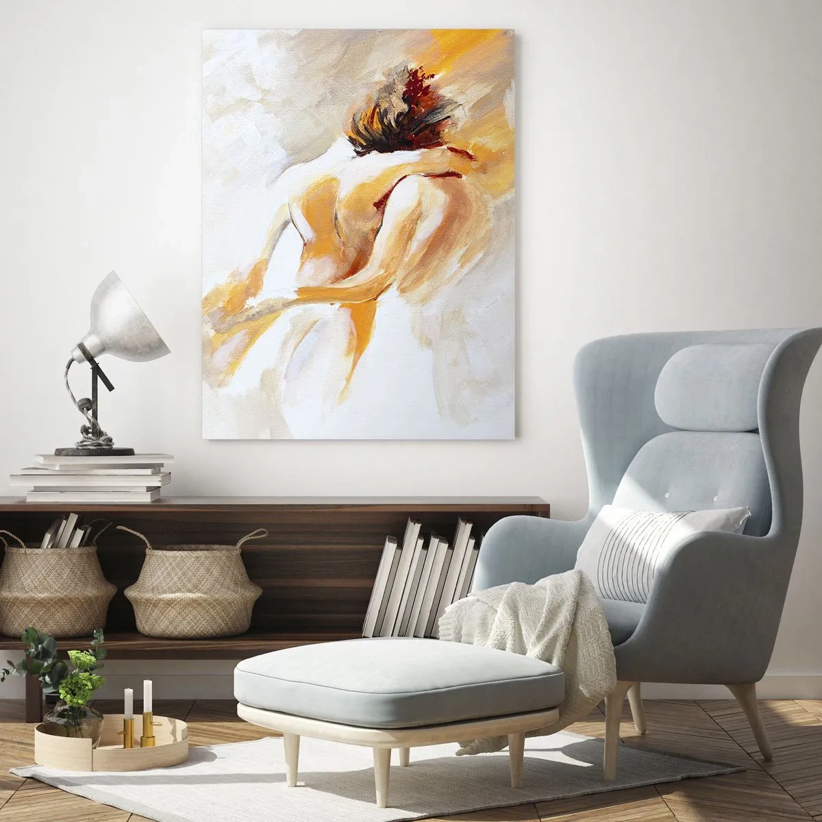 Impression sur verre - Image sur verre - Scène abstraite d'une étreinte romantique - 70x100cm - Proximité dans le ciel - Décoration murale moderne pour le salon et la chambre ARTTOR
