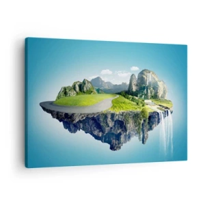 Impression sur toile - Image sur toile - Une île flottante avec des montagnes et des cascades - 70x50cm - Île fantastique - Décoration murale moderne pour le salon et la chambre ARTTOR