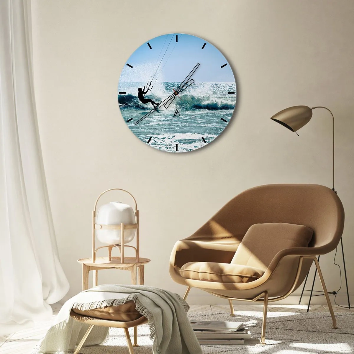 Horloge murale - Pendule murale - Kitesurfeur sur une vague lors d'une journée ensoleillée au bord de la mer - 30x30cm - On se laisse emporter - Décoration murale moderne pour le salon, la cuisine et la chambre ARTTOR