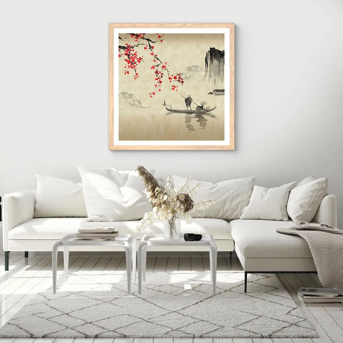 Affiche dans un chêne clair - Poster - Au pays des cerisiers en fleurs - 30x30 cm