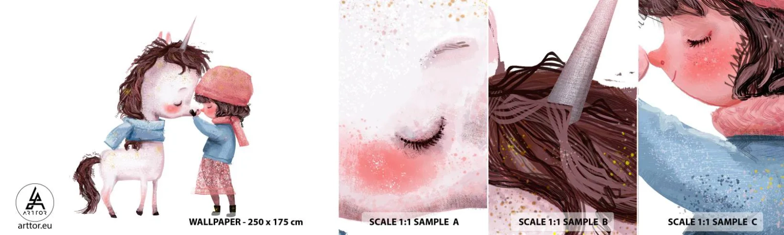 Échantillon De Papier Peint Standard Eco - Histoire d'hiver - Pour les enfants, Licorne, Fille - 100x30 cm
