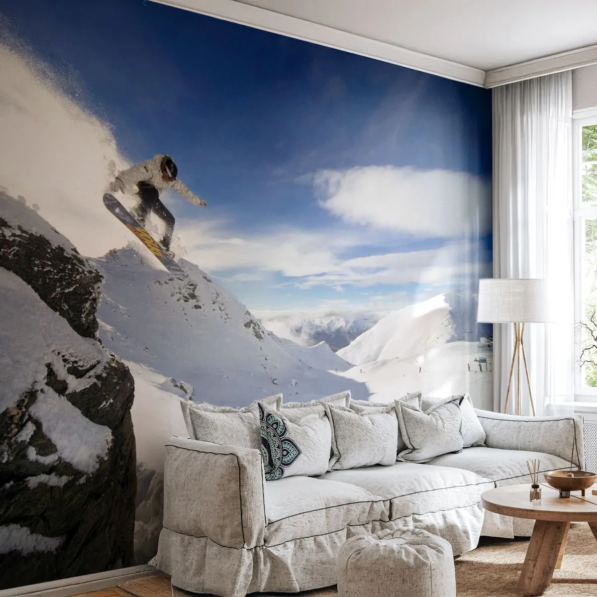 Papier Peint Autocollant Deluxe Sticker - Liberté sans limite - Planche a neige, Paysage, Montagnes - 250x175 cm