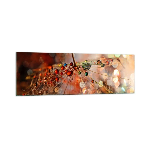 Impression sur verre - Image sur verre - Macrophotographie d'une goutte d'eau sur une plante délicate - 160x50cm - Enfilé sur un fil d'araignée - Décoration murale moderne pour le salon et la chambre ARTTOR