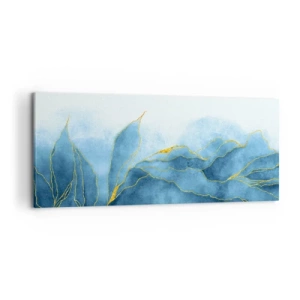 Impression sur toile - Image sur toile - Vagues abstraites dans des tons de bleu avec des accents dorés - 120x50cm - Bleu doré - Décoration murale moderne pour le salon et la chambre ARTTOR