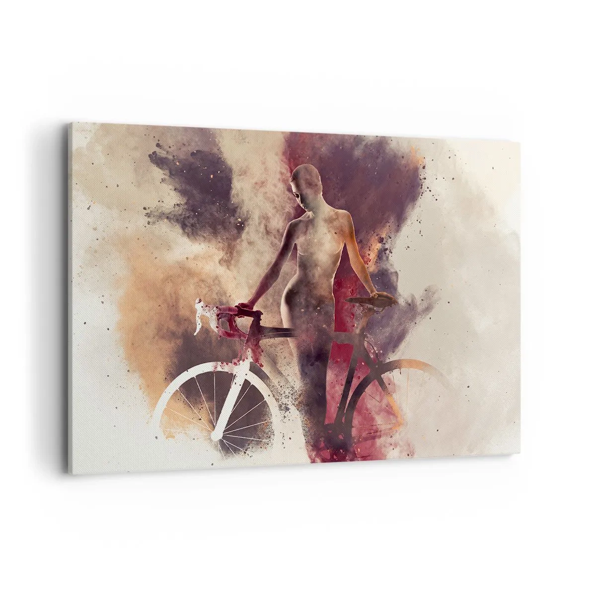 Impression sur toile - Image sur toile - Silhouette abstraite avec un vélo dans un style artistique - 100x70cm - Une âme de vélo aux formes marbrées - Décoration murale moderne pour le salon et la chambre ARTTOR