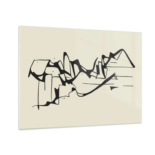 Impression sur verre - Image sur verre - Ligne abstraite noire et blanche formant le contour d'un paysage - 70x50cm - Peut-être un paysage - Décoration murale moderne pour le salon et la chambre ARTTOR