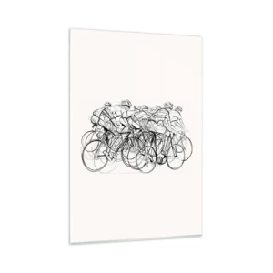 Impression sur verre - Image sur verre - Un groupe de cyclistes en mouvement dans un style minimaliste - 80x120cm - Ensemble en équipe - Décoration murale moderne pour le salon et la chambre ARTTOR