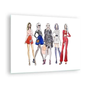 Impression sur verre - Image sur verre - Personnages à la mode dans des tenues élégantes dans l'illustration - 70x50cm - Every week Fashion Week - Décoration murale moderne pour le salon et la chambre ARTTOR