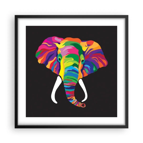 Affiche dans un cadre noir - Poster - L'éléphant qui aimait se baigner dans un arc-en-ciel - 50x50 cm