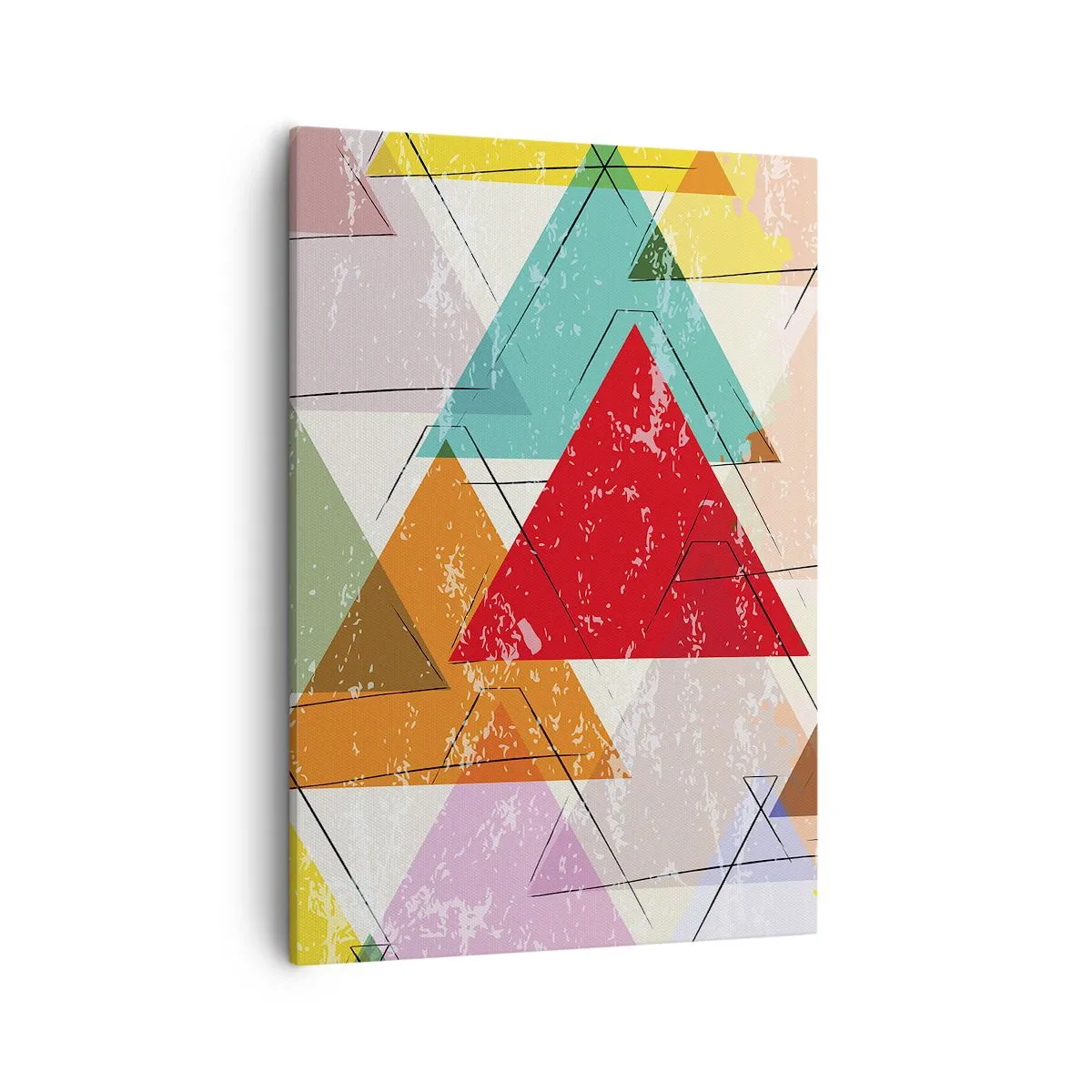 Impression sur toile - Image sur toile - Abstraction colorée avec des triangles géométriques - 50x70cm - Trois par trois - Décoration murale moderne pour le salon et la chambre ARTTOR