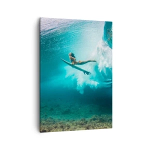Impression sur toile - Image sur toile - Surfeur sous une vague dans l'eau bleue de l'océan - 50x70cm - Monde sous marin - Décoration murale moderne pour le salon et la chambre ARTTOR