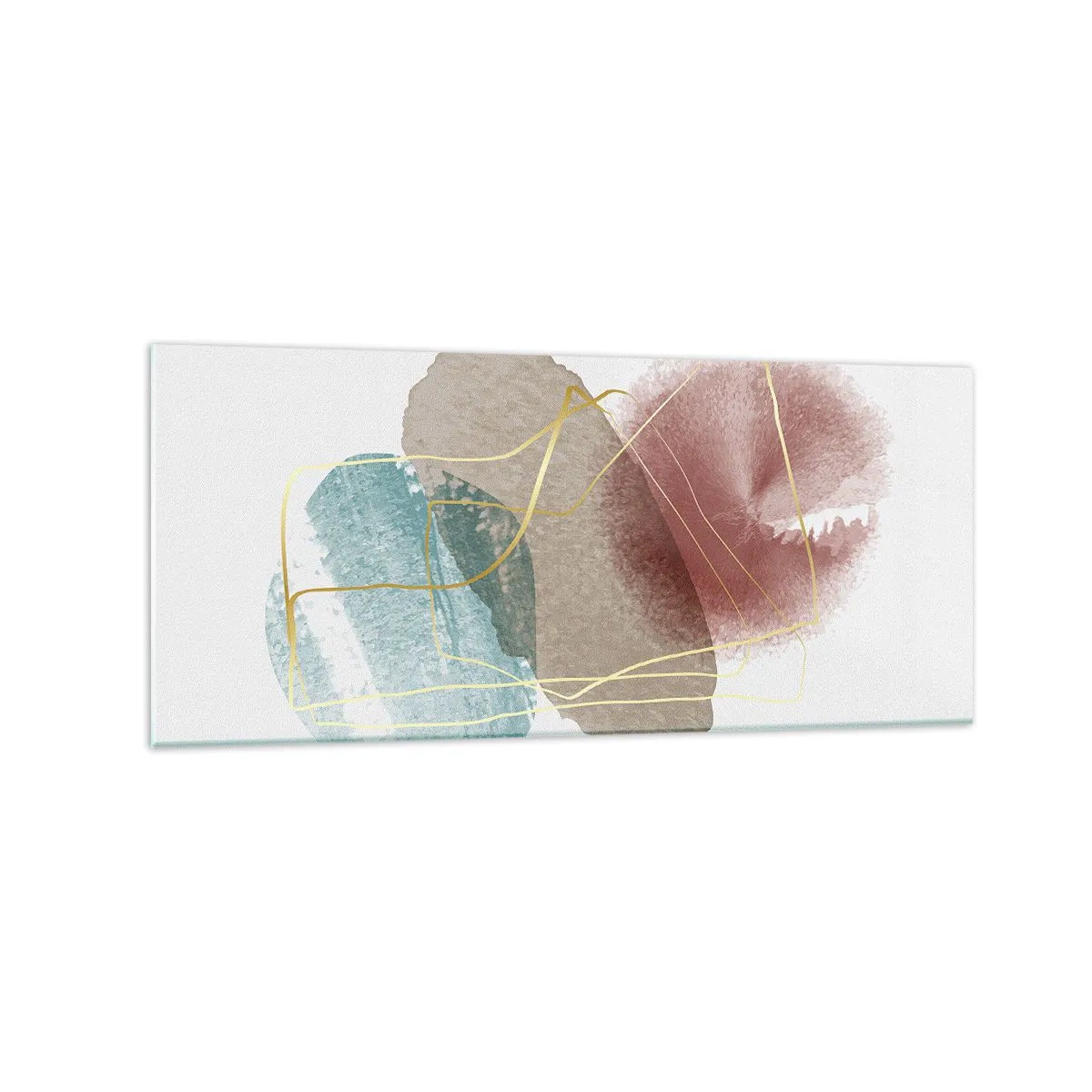 Impression sur verre - Image sur verre - Formes abstraites aux couleurs délicates et aux lignes dorées - 120x50cm - Coraux de l'espace - Décoration murale moderne pour le salon et la chambre ARTTOR