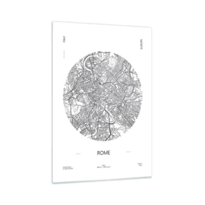 Impression sur verre - Image sur verre - Une carte de Rome dans un style minimaliste, noir et blanc - 70x100cm - Anatomie de Rome - Décoration murale moderne pour le salon et la chambre ARTTOR
