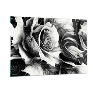 Impression sur verre - Image sur verre - Composition florale de roses noires et blanches avec détails - 120x80cm - Toujours une reine - Décoration murale moderne pour le salon et la chambre ARTTOR