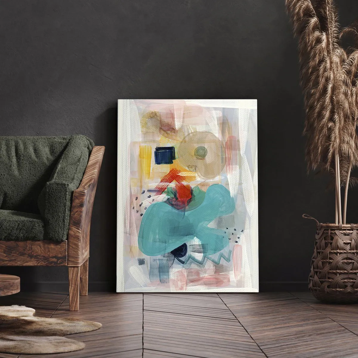 Impression sur toile - Image sur toile - Les formes et les couleurs abstraites créent une composition dynamique - 80x120cm - Jeu de couleurs - Décoration murale moderne pour le salon et la chambre ARTTOR