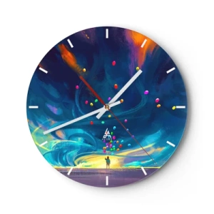 Horloge murale - Pendule murale - Une personne avec des ballons colorés sur un fond de ciel dynamique. - 30x30cm - Au vent bleu ciel - Décoration murale moderne pour le salon, la cuisine et la chambre ARTTOR