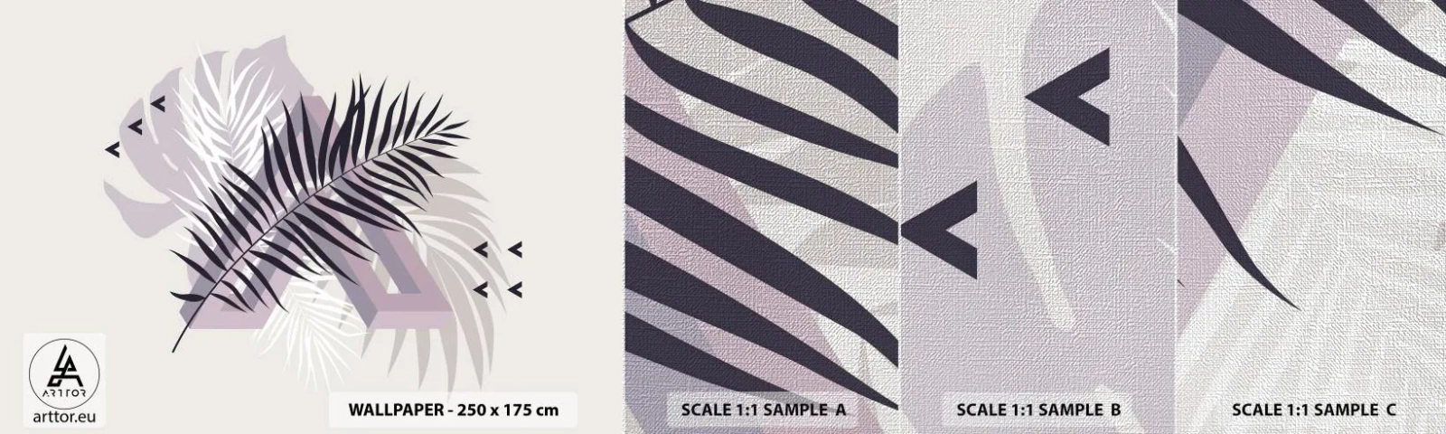 Échantillon de Papier Peint Premium Canvas - L'ombre de l'obscurité - Graphique, Feuille de palmier, Morceau - 100x30 cm