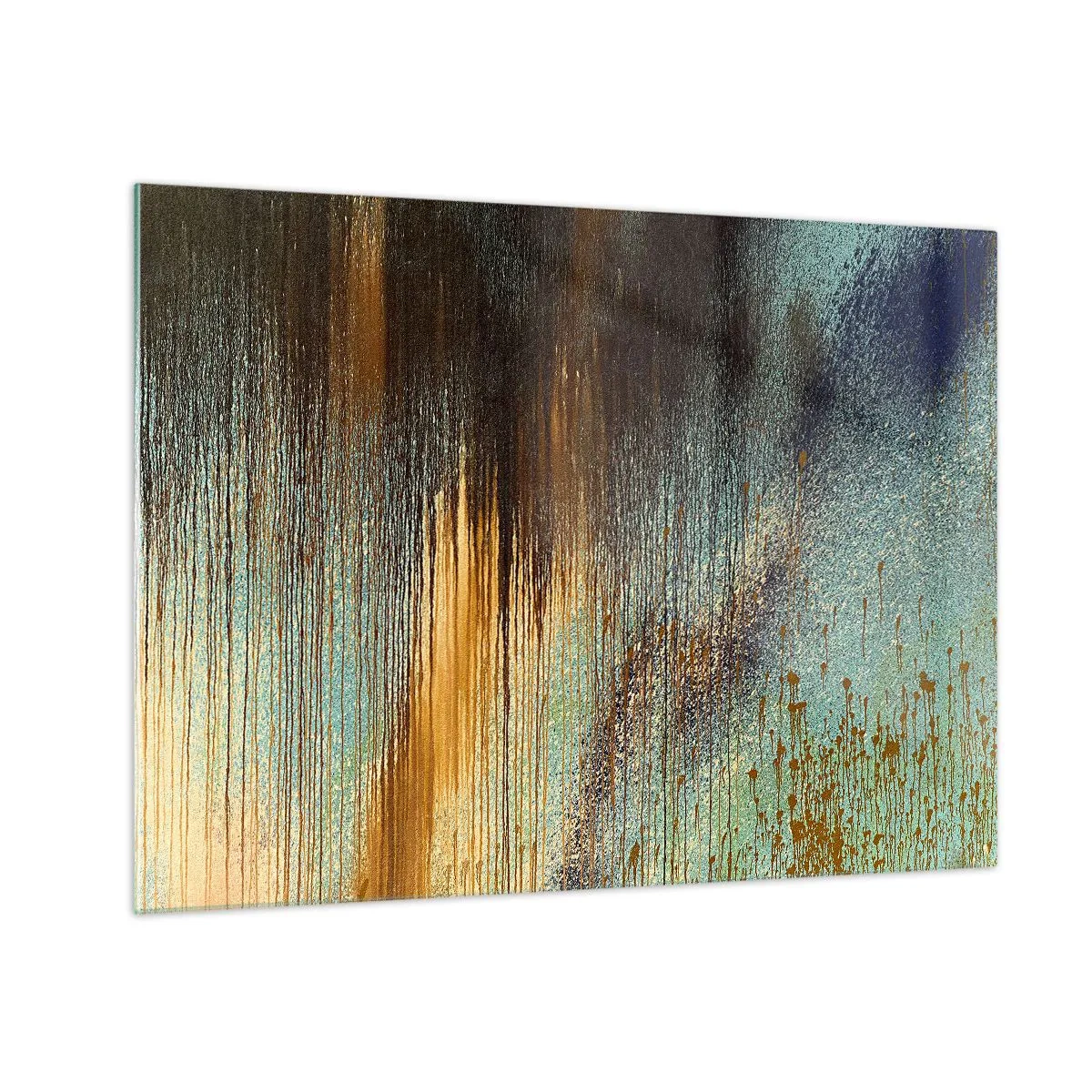 Impression sur verre - Image sur verre - Lignes et taches abstraites en or, bleu et noir - 70x50cm - Une composition de couleirs non fortuite - Décoration murale moderne pour le salon et la chambre ARTTOR